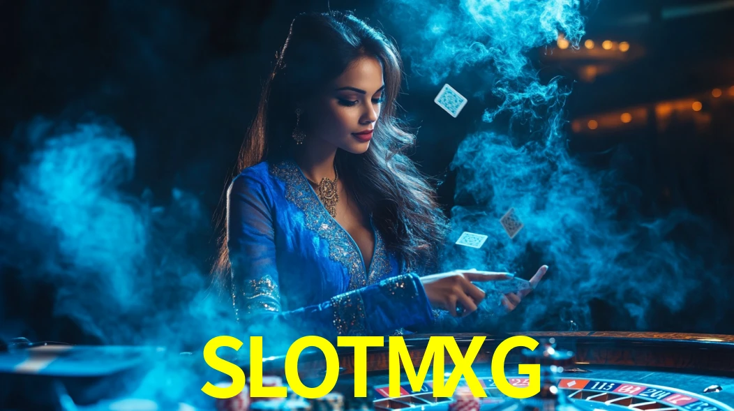 Una escena digital vívida inspirada en casino con SLOTMXG mostrado prominentemente, luces brillantes, fichas, cartas y acentos dorados.